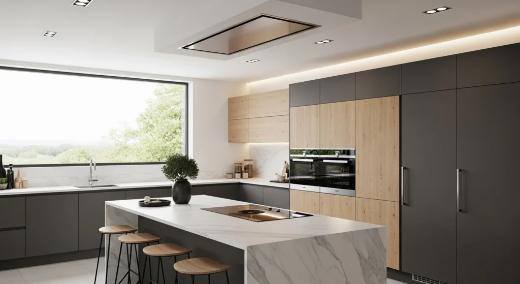 Modern luxury kitchen with sleek handleless cabinetry