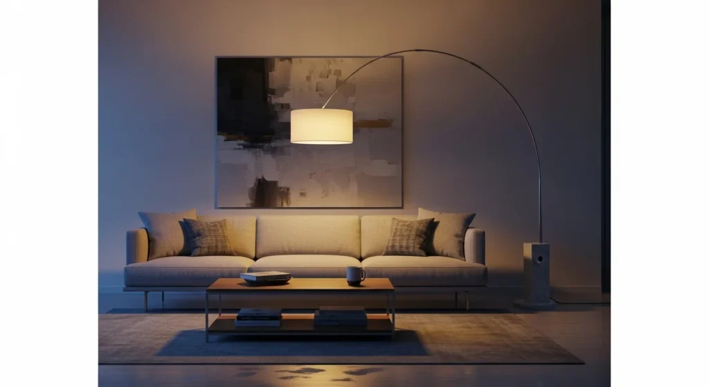 Arc Floor Lamp Behind Sofa
