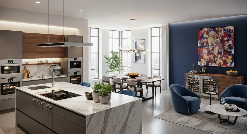 Luxury open kitchen with clearly defined zones