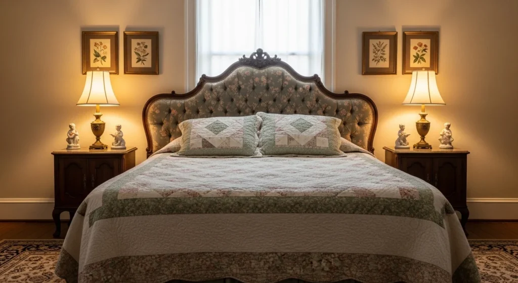 intage bedroom with symmetrical layout and matching bedside lamps