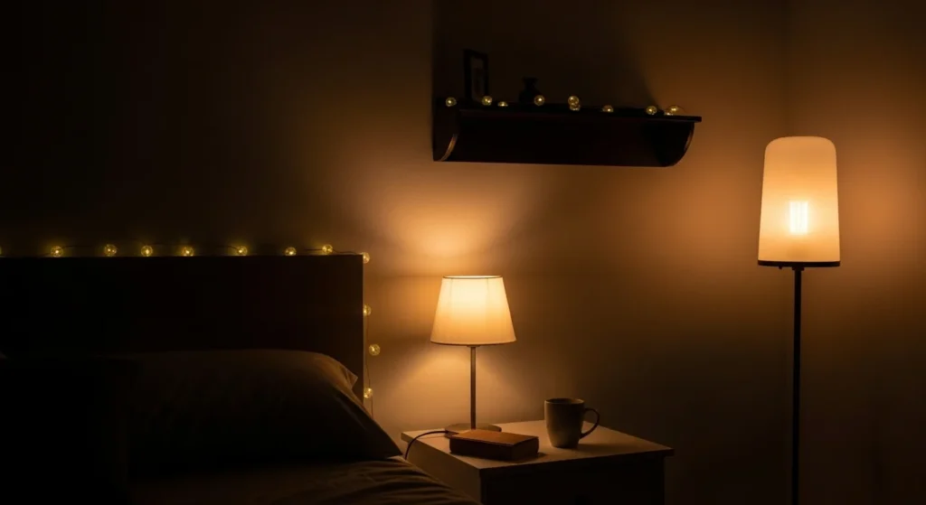 Cozy moody bedroom designed as a relaxing retreat