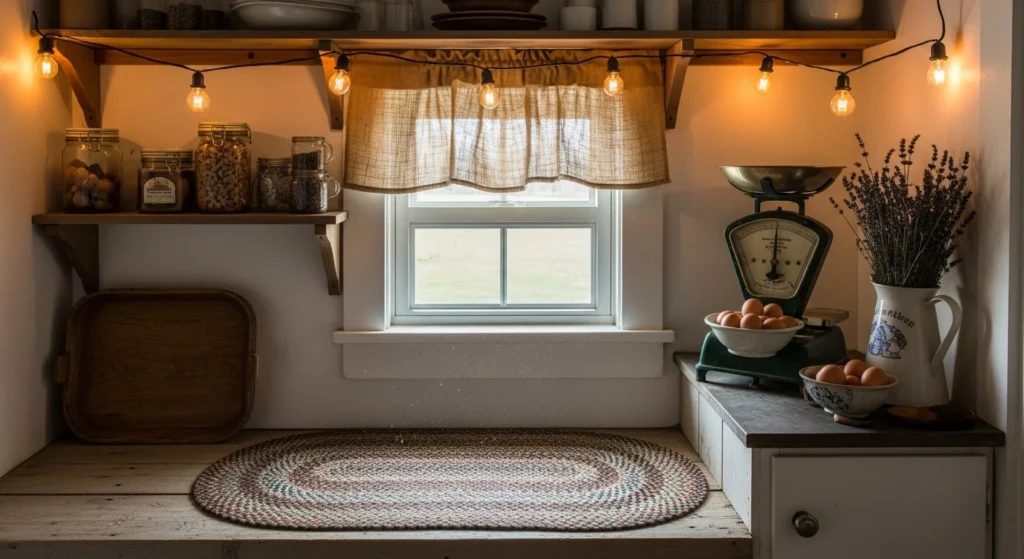 tle: Everyday Farmhouse Pantry Design
Alt Text: Farmhouse pantry organized for everyday use with cozy rustic decor