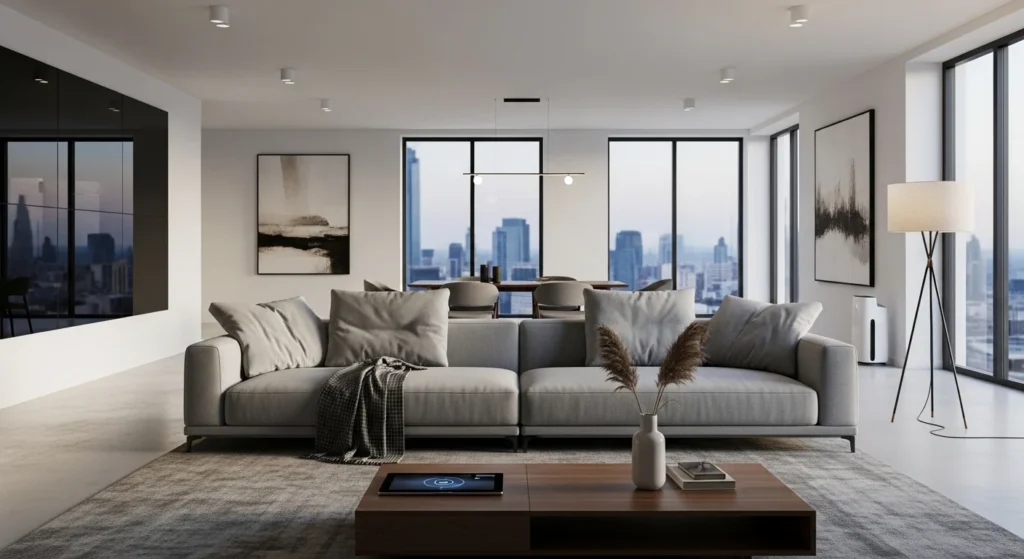 Extra-wide minimalist sofa designed for spacious living rooms