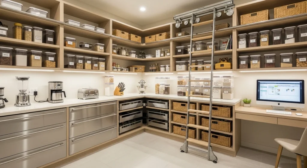 Walk-in pantry optimized for everyday efficiency with organized modern storage