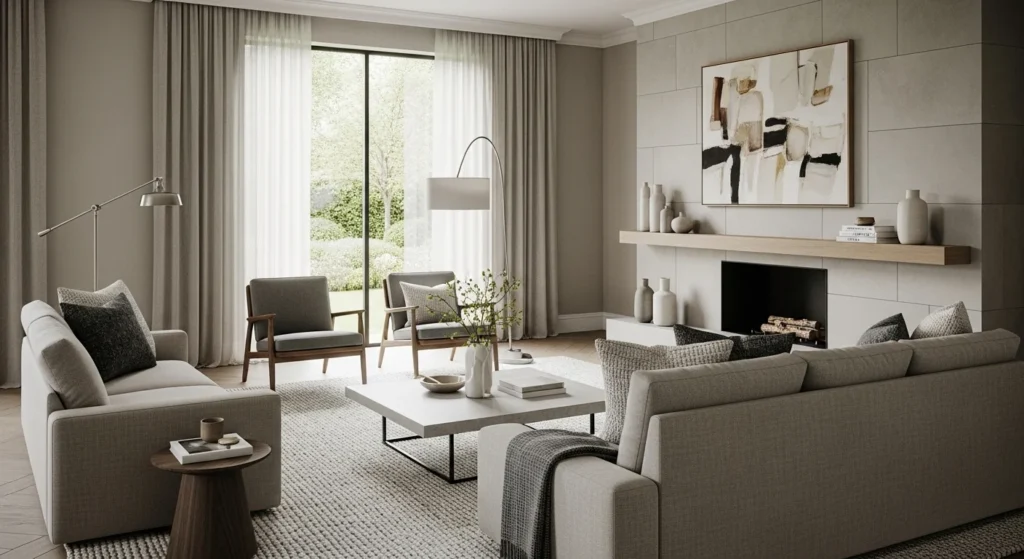 Muted luxury living room with elegant modern styling