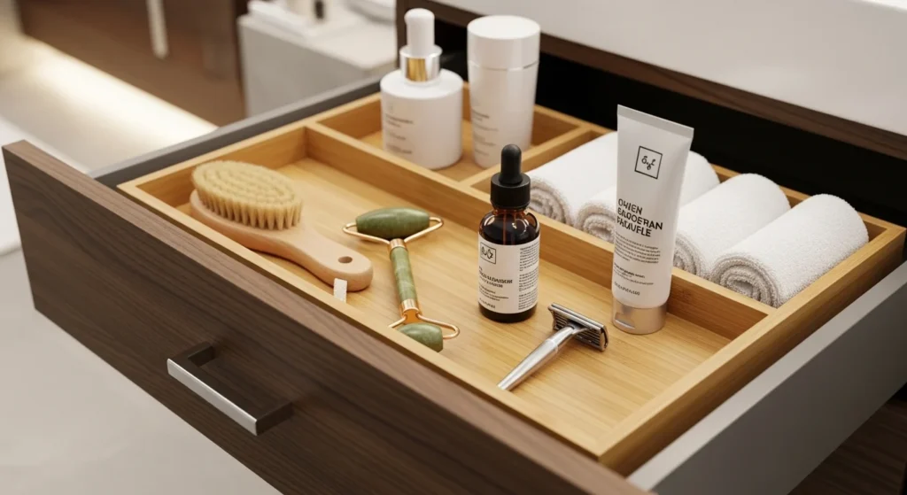 stackable bins maximizing bathroom cabinet storage space