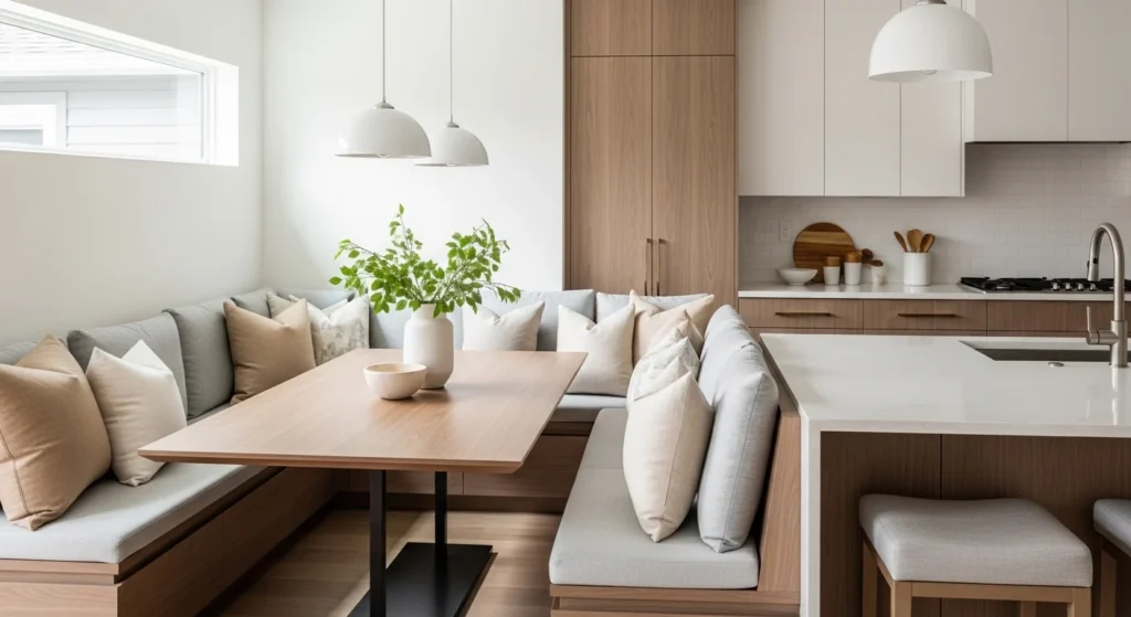 Cozy built-in breakfast corner integrated into modern kitchen layout