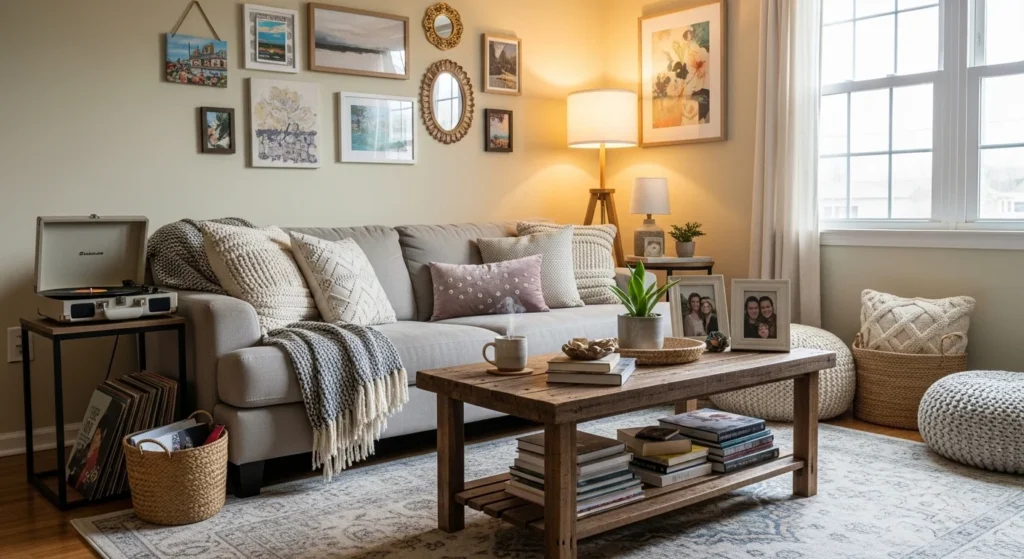 Living room styled with personalized decor elements