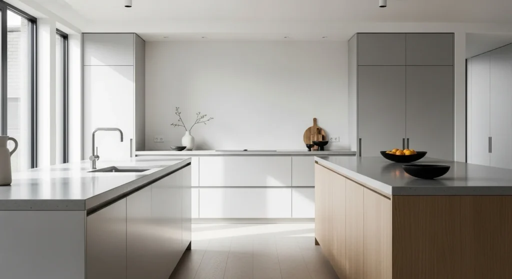 Clean modern kitchen with minimal decor and clutter-free countertops