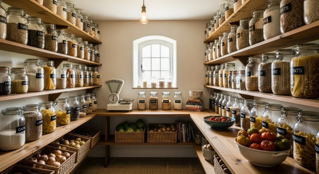 Farmhouse Pantry with Glass Jar Storage