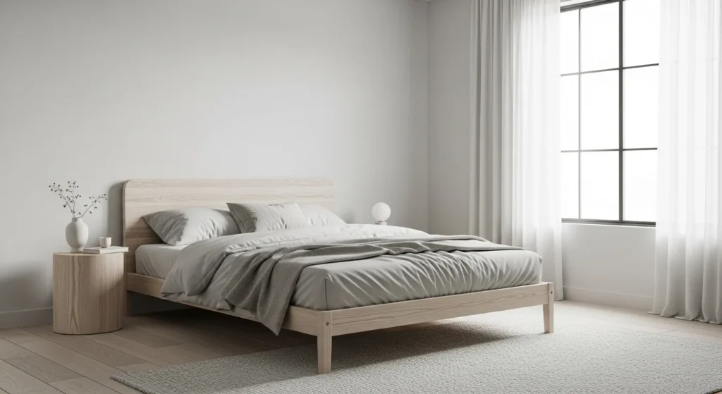 Clean minimalist guest bedroom with neutral colors and uncluttered modern layout