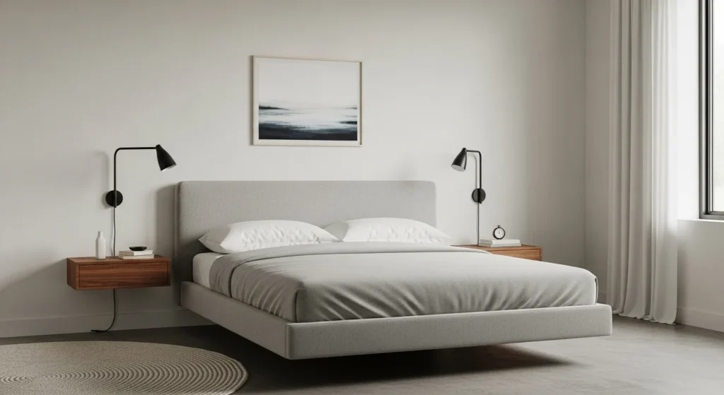 Small bedroom layout with bed placed against the wall for better floor space and movement