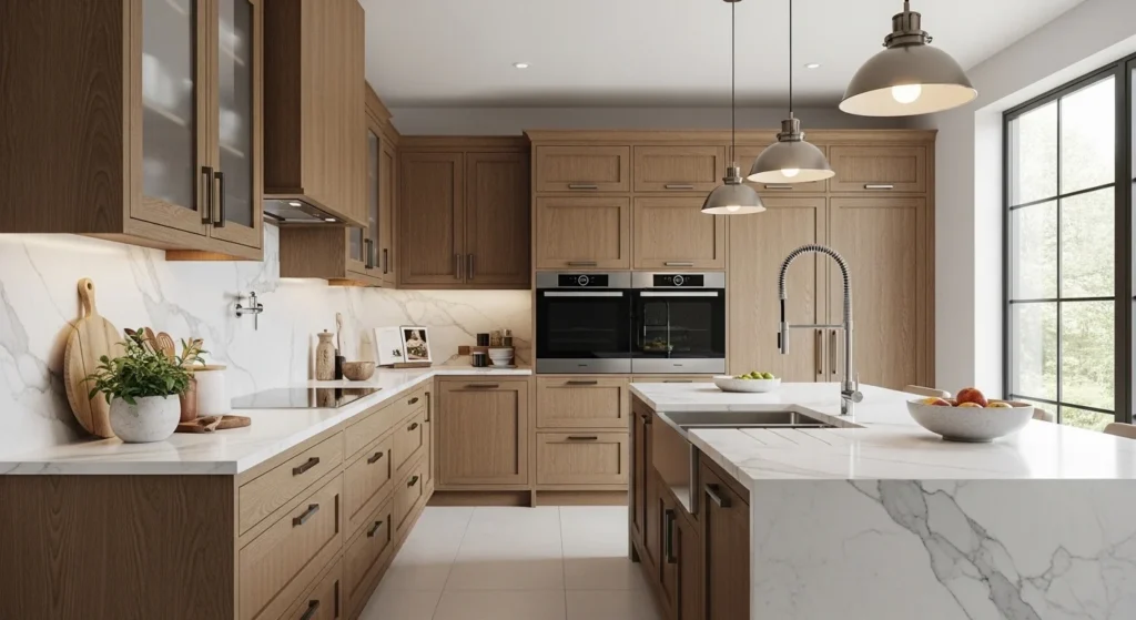 ak kitchen cabinets paired with elegant marble countertops