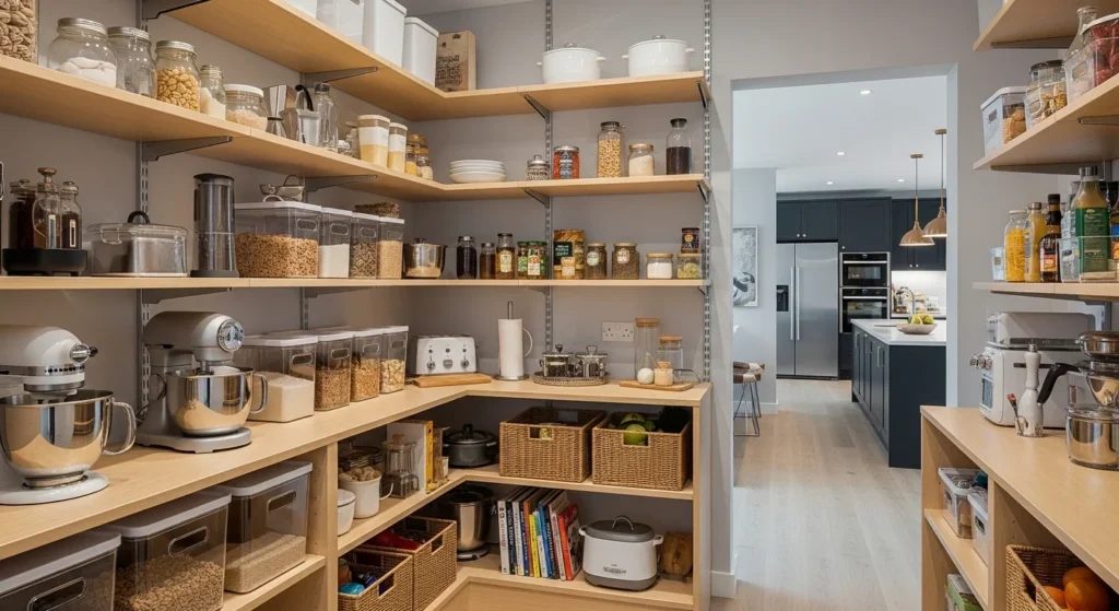 Kitchen pantry with adjustable shelving for flexible storage