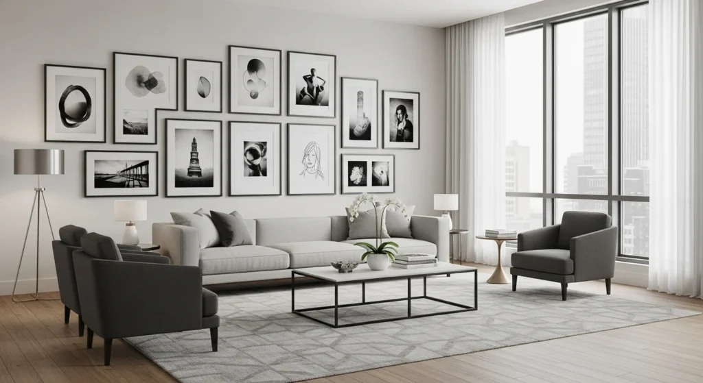 Decorative textured wall panels adding depth and luxury to a modern living room