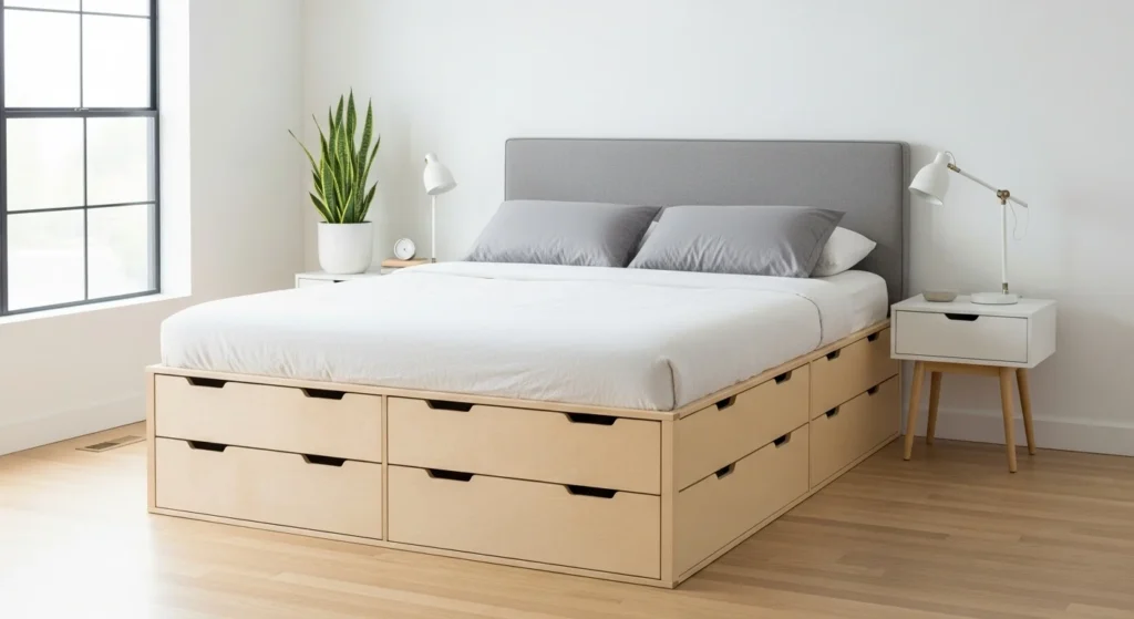 Storage Bed with Built-In Drawers