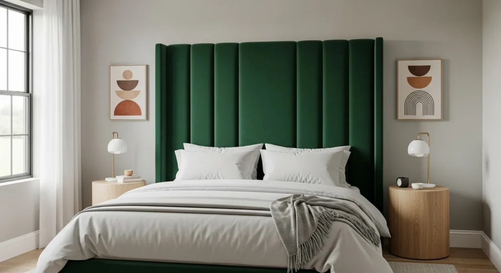 Modern guest bedroom featuring a bold statement headboard as a stylish focal point