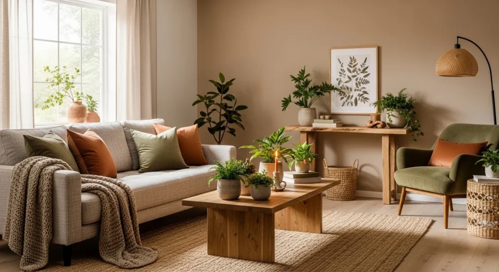 Living room decorated with earth-inspired color palette