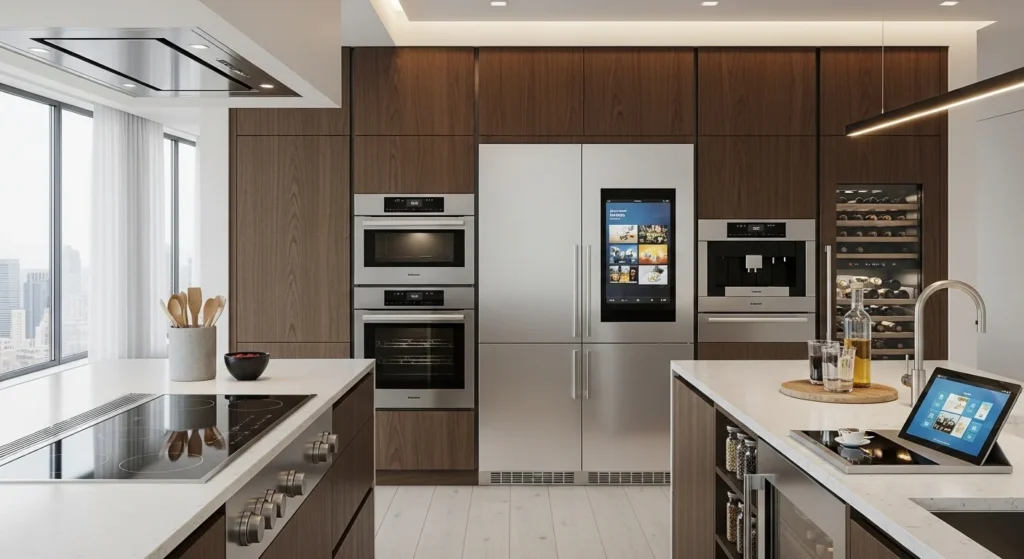 Luxury kitchen featuring integrated smart appliances