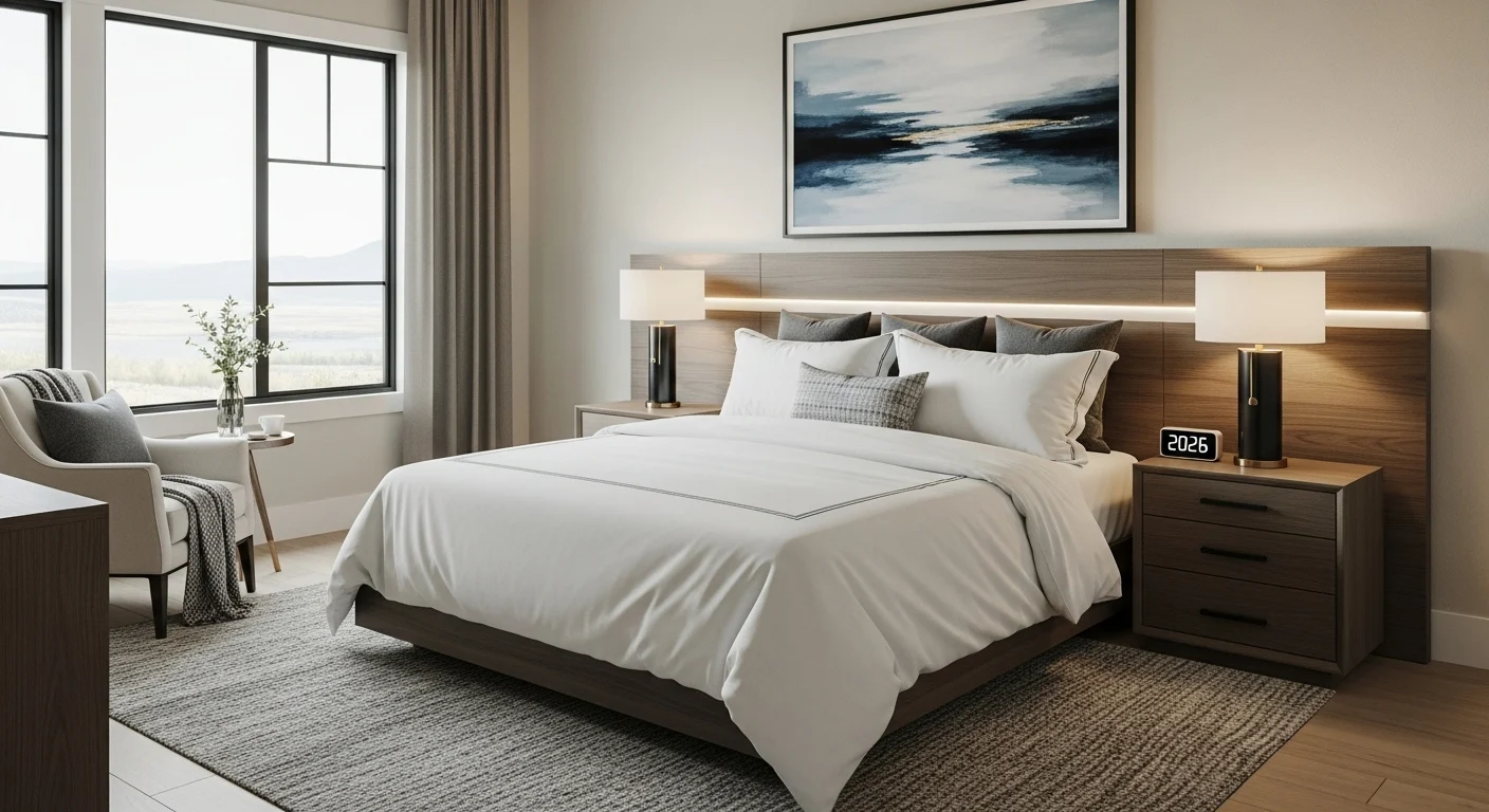 Guest bedroom ideas for 2026 featuring elegant decor, cozy bedding, neutral color palette, and a welcoming modern design