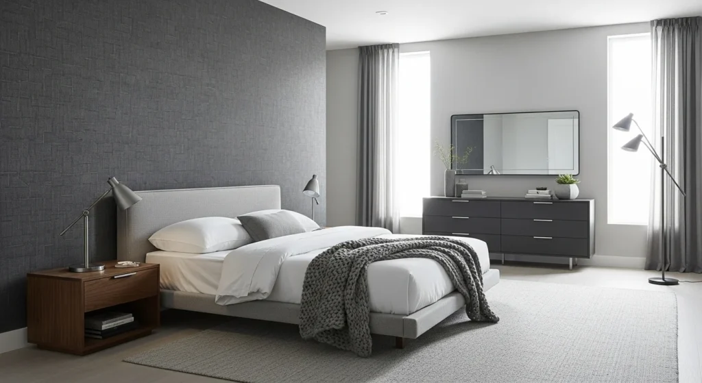 Grey Bedroom with Textured Wall