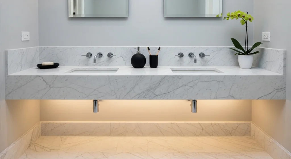 Elegant marble bathroom sink with minimal decor and luxury modern design