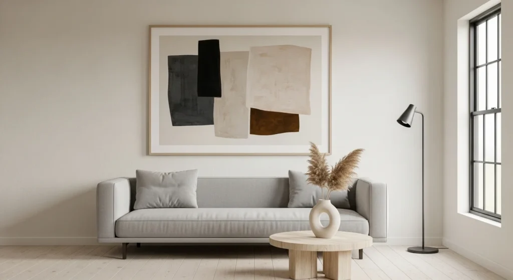 Botanical artwork bringing natural greenery aesthetics into a bright living room