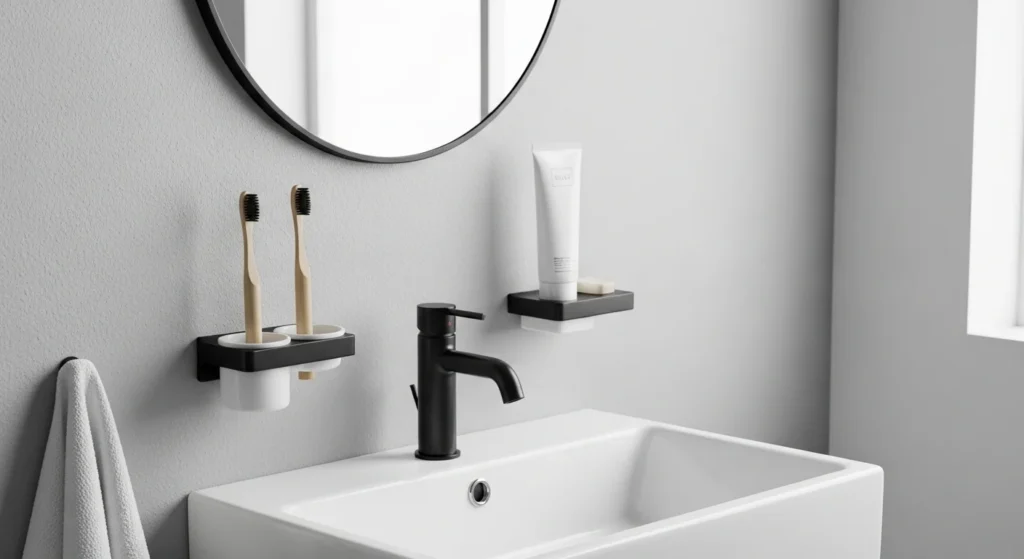 metal wall baskets used for stylish bathroom storage and organization