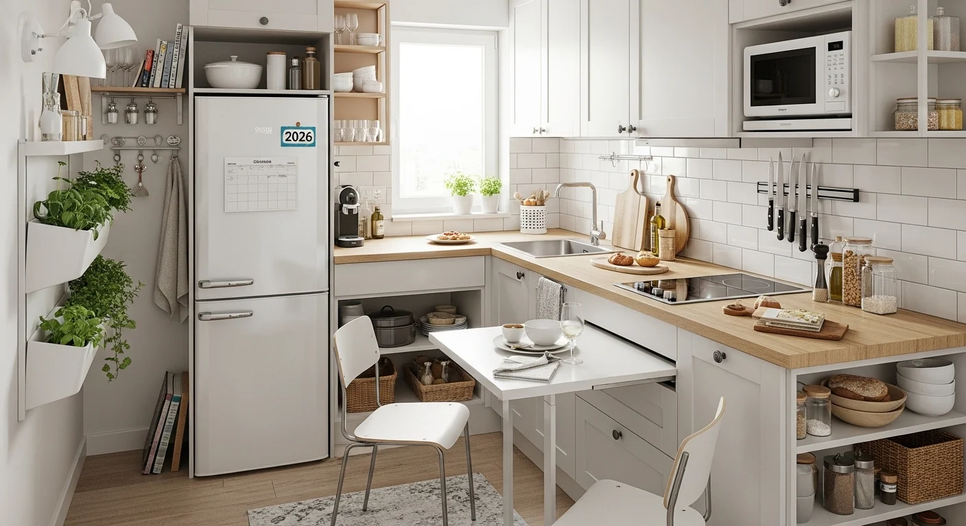 Small kitchen ideas for 2026 designed to maximize space with smart storage, compact layout, modern cabinetry, and functional design