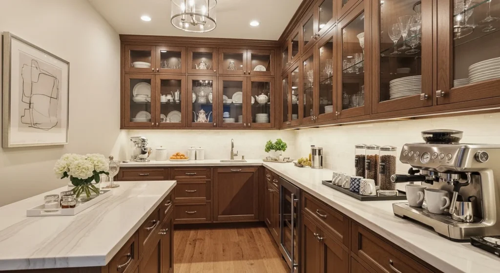 butler style walk-in pantry featuring countertops and appliance storage