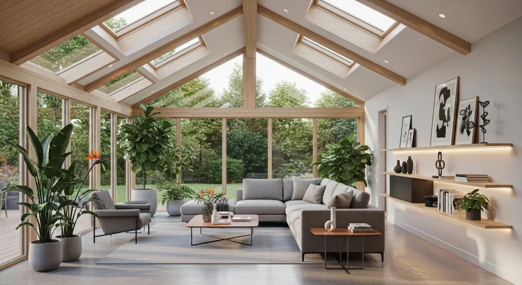 Sunroom featuring skylights and bright daylight from above