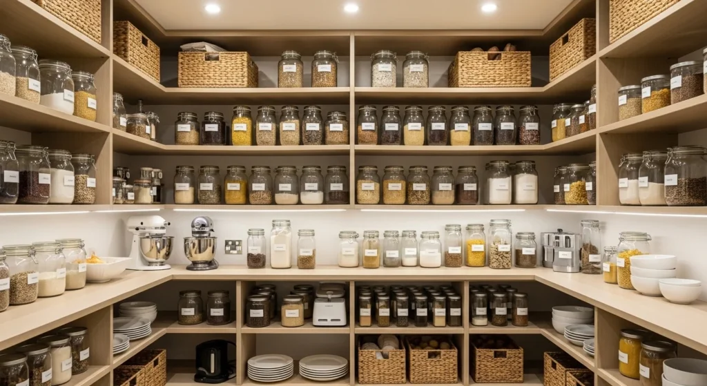 Kitchen pantry with floor-to-ceiling shelves for maximum storage