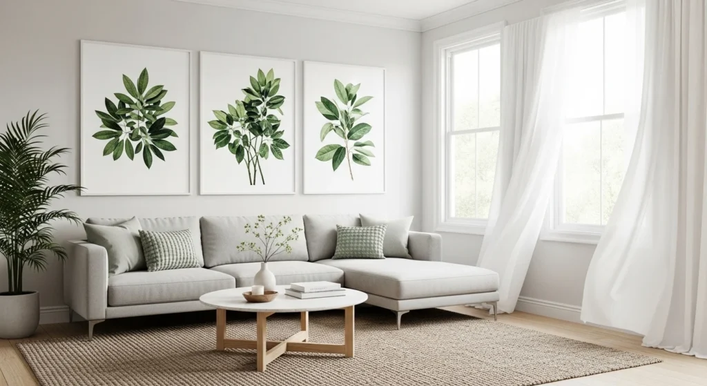 Contemporary metal wall sculpture adding artistic texture to living room decor