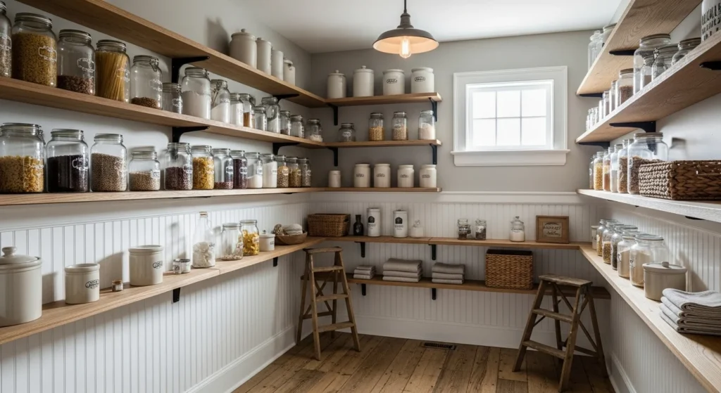 Farmhouse Pantry with Beadboard Walls