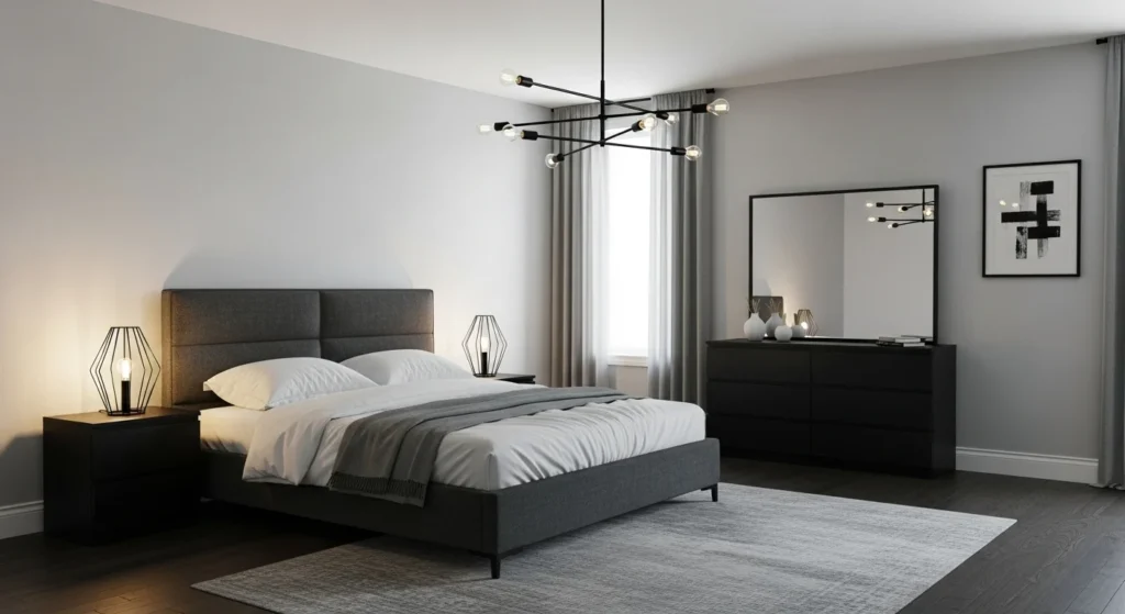 Grey Bedroom with Black Accents