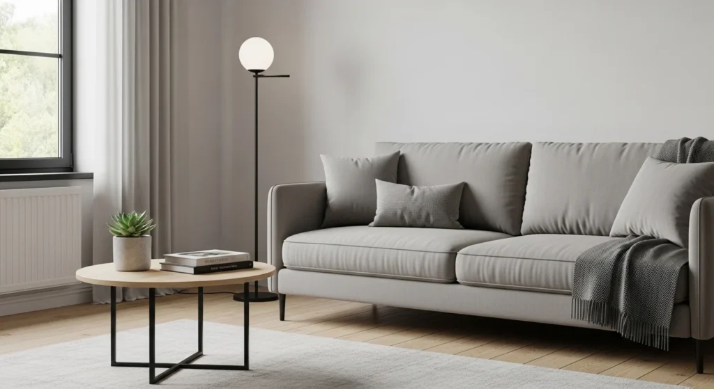 Convertible sleeper sofa in modern minimalist living room