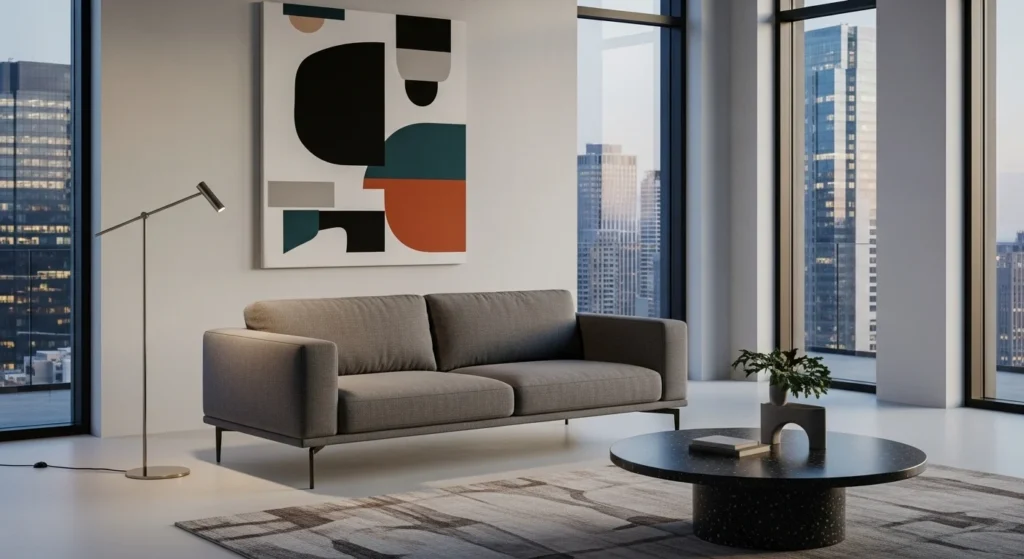 Minimal sofa with slim legs creating airy living room feel