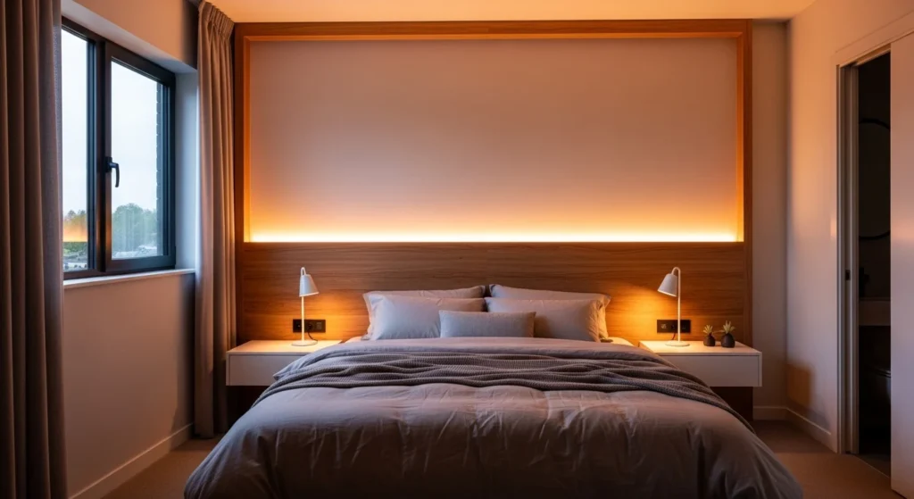 Elegant brass bedside lamp adding warm vintage charm to bedroom decor