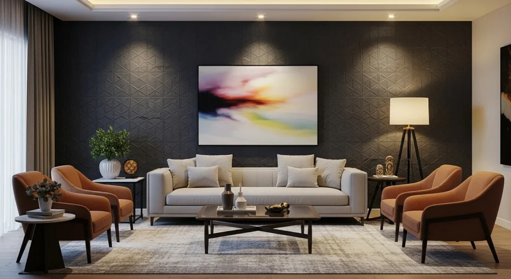 Parlor featuring a textured wall finish adding depth and visual interest