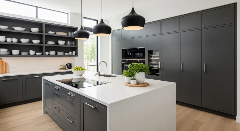 Modern luxury kitchen with matte finish surfaces