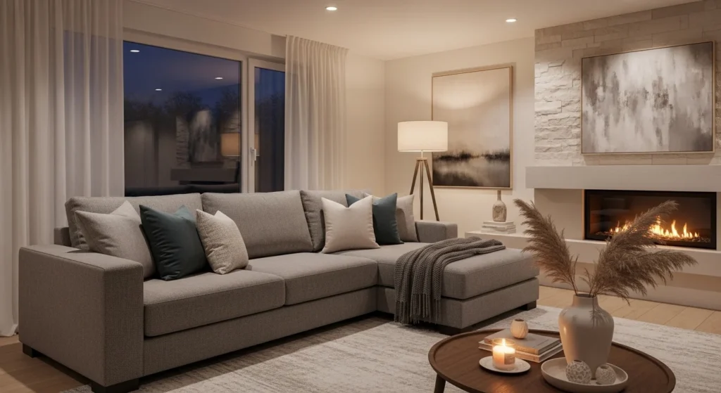 Cozy living room with plush chaise-only sofa