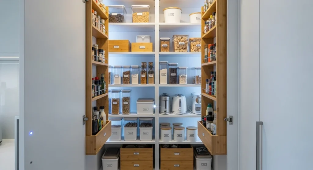 small walk-in pantry design optimized for apartment kitchens