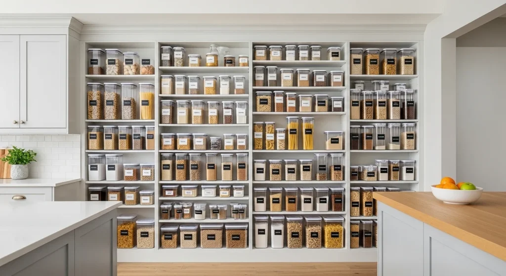 all kitchen pantry shelves providing maximum vertical food storage space