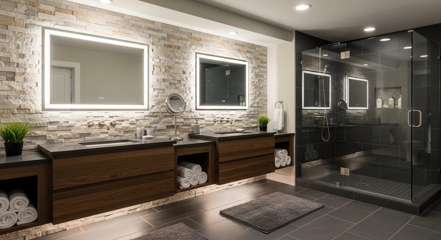 Modern basement bathroom design with stylish fixtures and ambient lighting in 2026