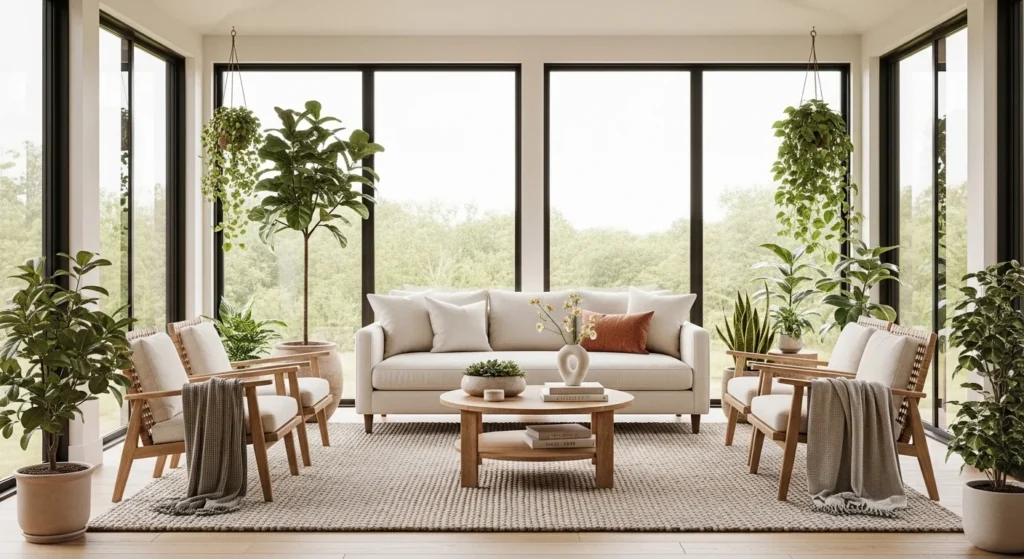 Bright sunroom ideas for 2026 featuring natural light cozy seating and modern home design
