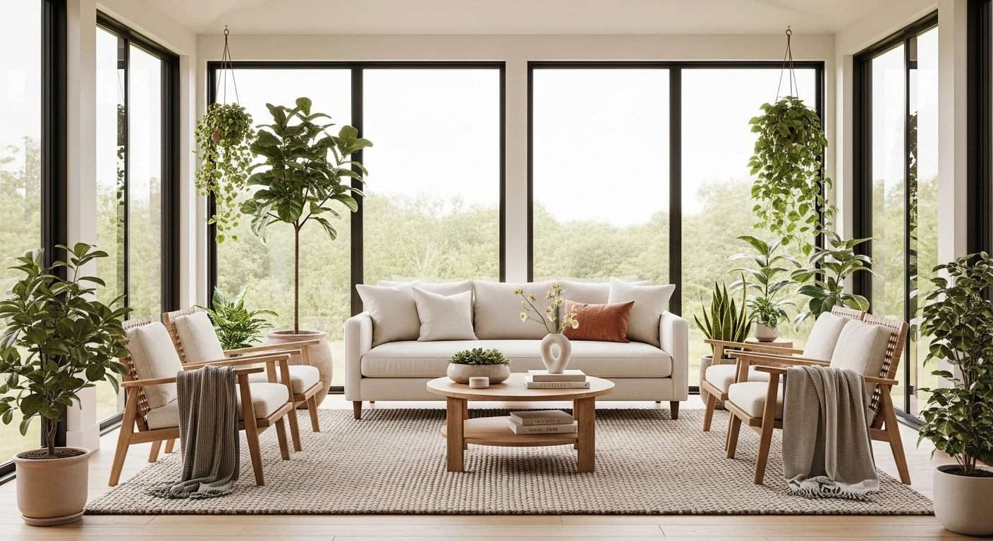 Bright sunroom ideas for 2026 featuring natural light cozy seating and modern home design