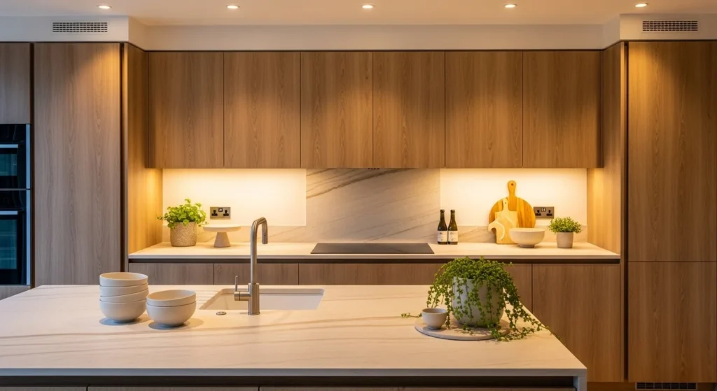 Modern oak kitchen ideas for 2026 featuring warm natural wood and contemporary design