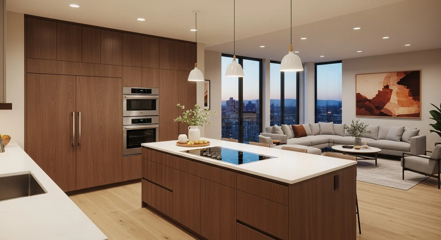 Stylish modern open kitchen design for 2026 featuring island seating and open concept living layout