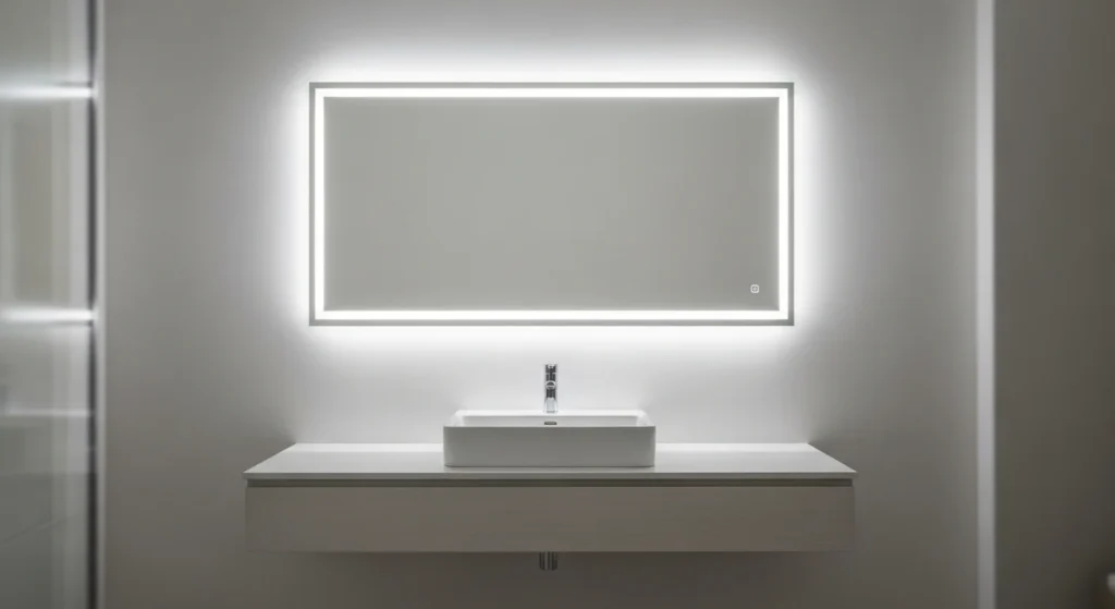 Modern bathroom with LED mirror lighting providing bright and even illumination