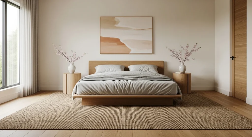 Japandi king bedroom set combining minimal design with warm natural materials